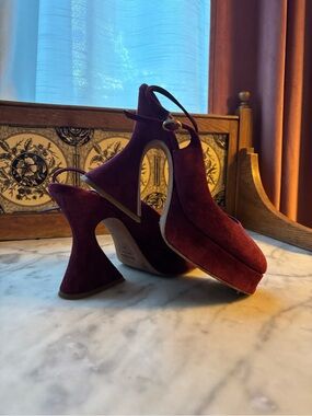 Sies Marjan Italian Women’s Burgundy Suede Slingback Heels